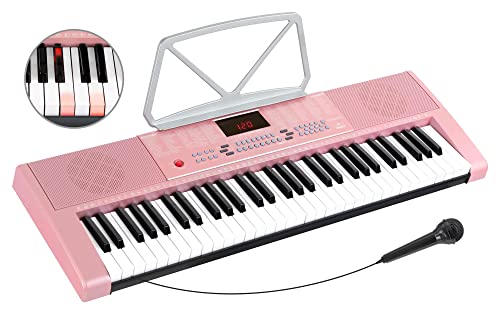 McGrey LK-6120-MIC Keyboard - Einsteiger-Keyboard mit 61 Leuchttasten - 255 Sounds und 255 Rhythmen - 50 Demo Songs - Inklusive Mikrofon - Pink