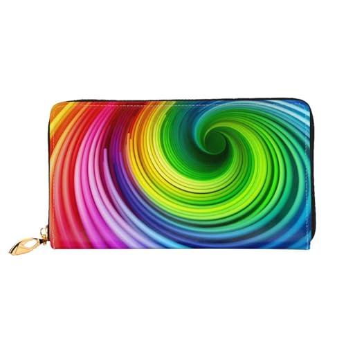 Rainbow Spiral Geldbörse für Frauen Leder Geldbörse mit Reißverschluss Münztaschen Mode Handtasche Tasche, Schwarz , Einheitsgröße