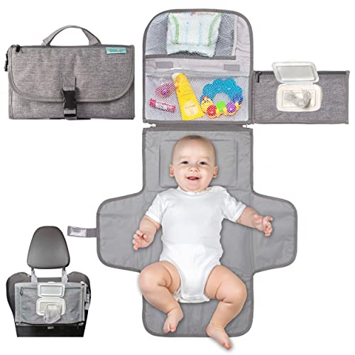 Kopi Baby Tragbare Wickelunterlage, für Neugeborene, Mädchen und Jungen - Baby-Wickelunterlage mit Smart Wipes Tasche - wasserdichte Reise-Wickelstation - Baby-Geschenk