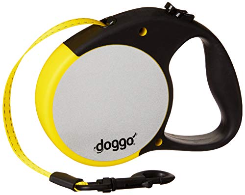 Doggo Reflective Retractable Dog Leash, 16' Long Reflective Belt, Large for Dogs Up to 110 lbs, Neon Yellow with Reflective Accents