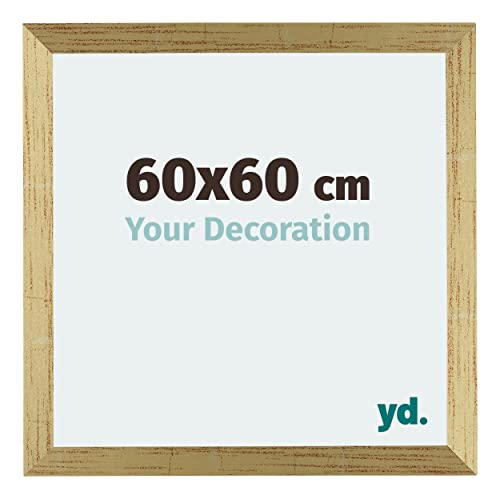 yd. Your Decoration - Bilderrahmen 60x60 cm - Bilderrahmen aus MDF mit Acrylglas - Antireflex - Ausgezeichneter Qualität - Gold Glanz - Mura