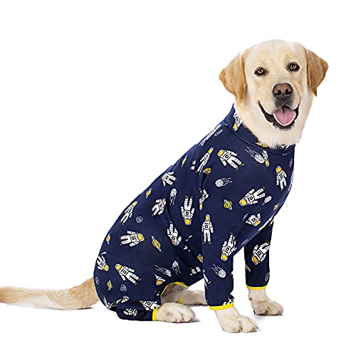 Miaododo Großer Hunde-Pyjama aus Baumwolle, Erdbeerdruck, voller Bauchschutz, für mittelgroße und große Hunde nach Operationen, für große Hunde (86 cm Brustumfang, 60 cm lang), Marineblau