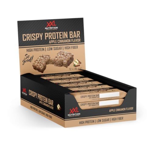 XXL Nutrition - Crispy Protein Bar - Proteinriegel, Eiweißriegel, Protein Riegel, Vegan Freundlich - Apple Cinnamon - 12 pack