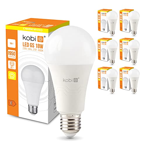 ekobi KOBI LED Birne E27 18W Warmweiss 3000K, 1950Lm Glühbirnen LED Lampen, Energiesparlampe, Energiesparende, LED Bulb Leuchtmittel, Birnen Set 270 Grad Nicht Dimmbar 6-er Pack