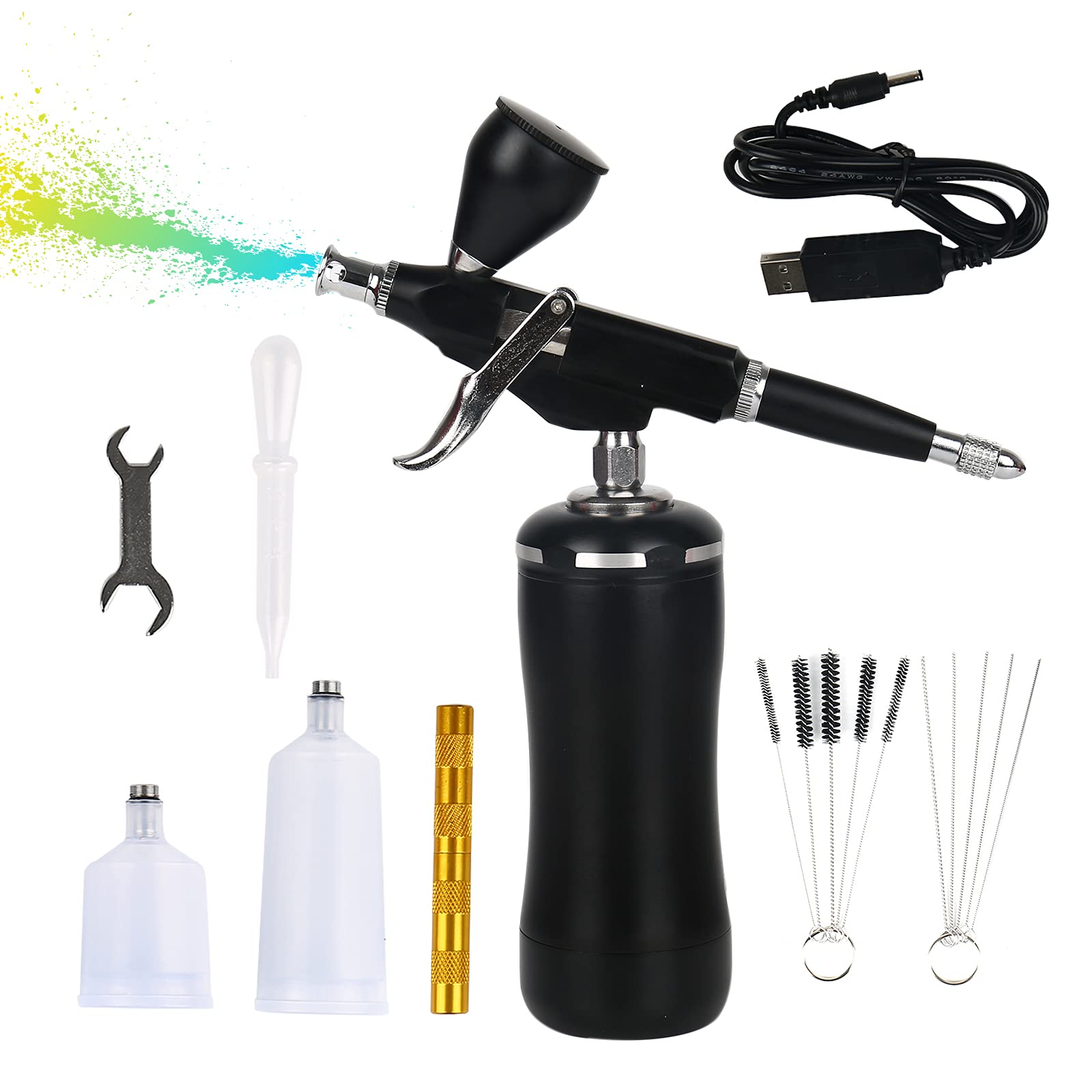EUNEWR Handheld Airbrush Kit Mini-Luftkompressor-Spritzpistole Air Pinsel Spray Set Airbrush-Spritzpistole Kit für Art,Tattoo,Backen,Make-up (Schwarz)