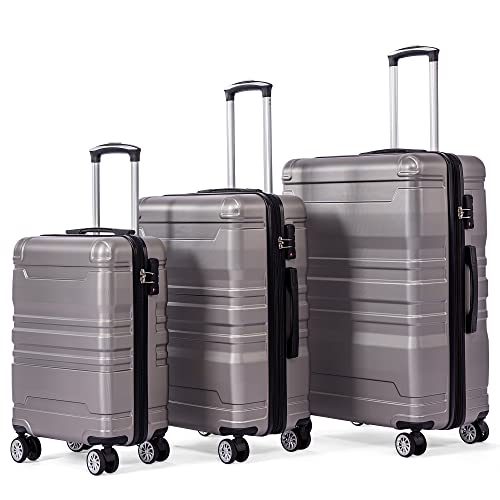 Hartschalen-Handgepäck | Koffer mit TSA-Schloss und Universalrad | Erweiterbar | Seitengriff (Warmes Grau,3-teiliges Set)
