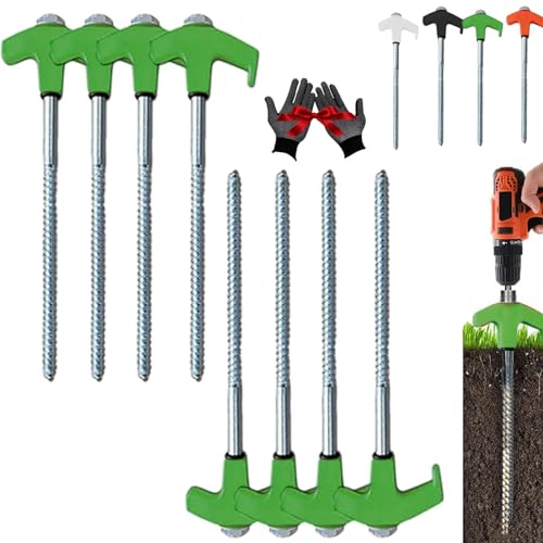 8" Screw in Tent Stakes - Ground Anchors Screw in, Tent Stakes Heavy Duty, Screw in Tent Stakes Heavy Duty, Tent Stakes for Camping Patio, Garden, Canopies, Grassland (8Pcs - Green)