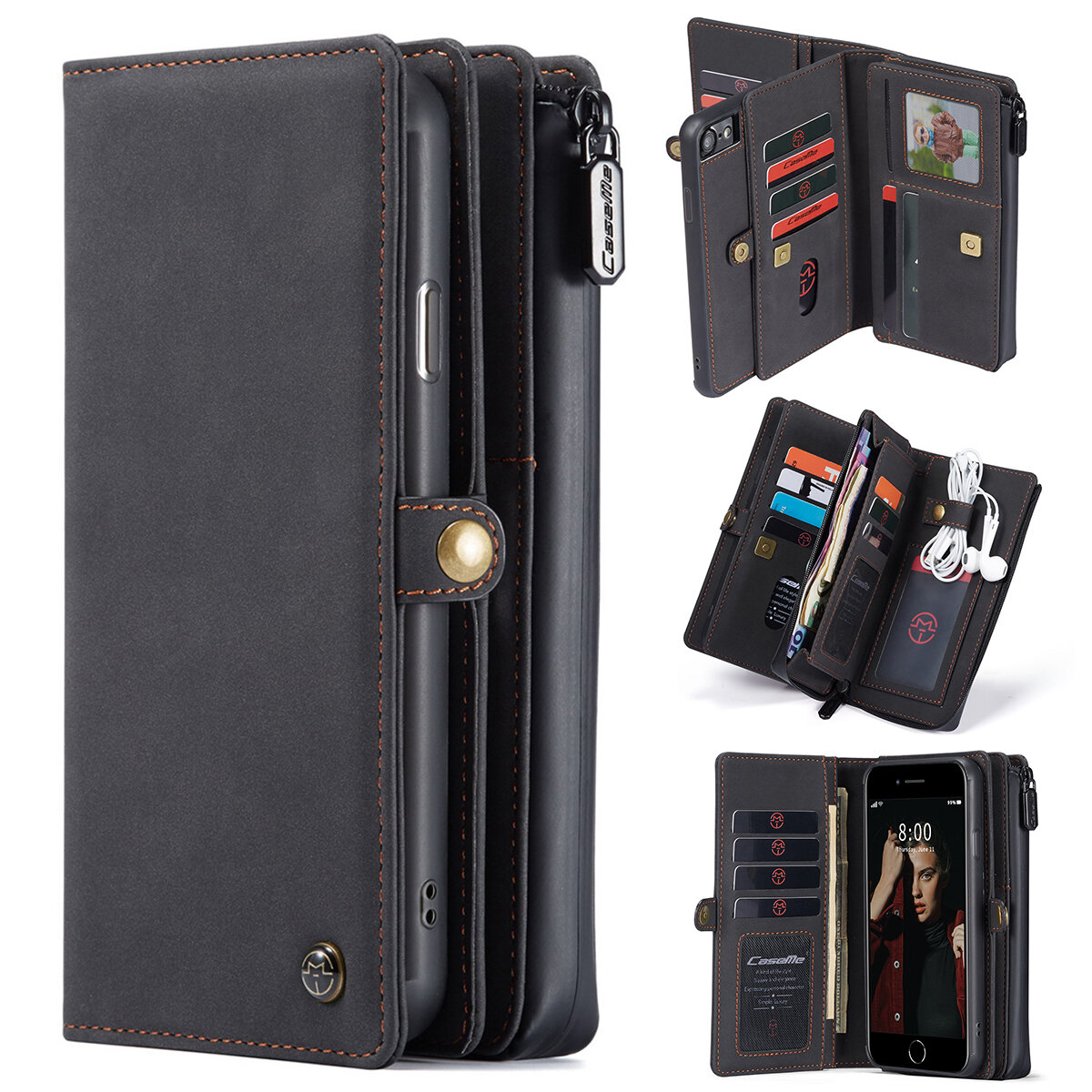 Bakeey Retro Business Flip mit mehreren Kartenfächern Reißverschluss Brieftasche Stoßfeste abnehmbare PU-Lederschutzhüll