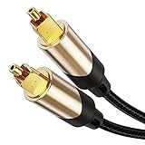 CableCreation 3 Feet Toslink Male to Toslink Male Digital Optical SPDIF Audio Cable, Braided Fiber Cable with Metal Connectors, Black & Gold/ 0.9 Meter