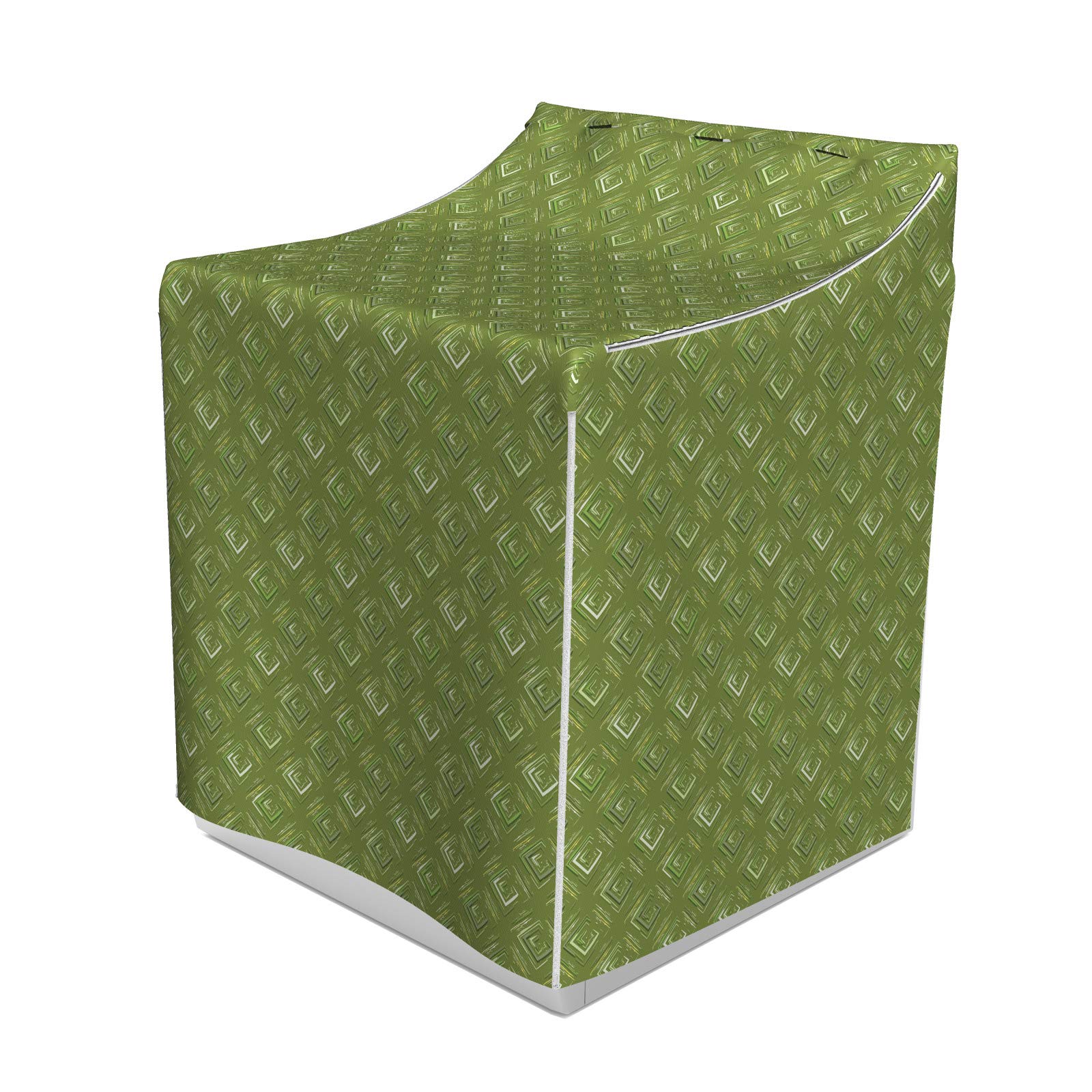 ABAKUHAUS olivgrün Waschmaschienen und Trockner, Grunge geometrisches Muster Quadratisch Diagonal Abstrakt Rhombus, Bezug Dekorativ aus Stoff, 70x75x100 cm, Olivgrün Coconut