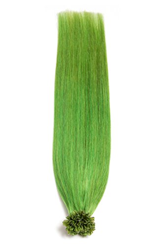 Keratin Bonding Extensions Echthaar Haarverlängerung 45cm U-Tip aus 100% Remy Echthaar Human Hair - 200x 1g x 18" Glatte Strähnen - U-Tip für Haarverlängerung sowie Haarverdichtung-Farbe:Grün