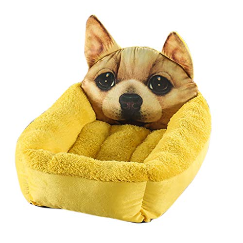 Yowablo Haustierstreu Tiefschlaf Waschbar Weiche Hundehütte Bequemes Katzenbett (60 * 50 * 20cm,Gelb)