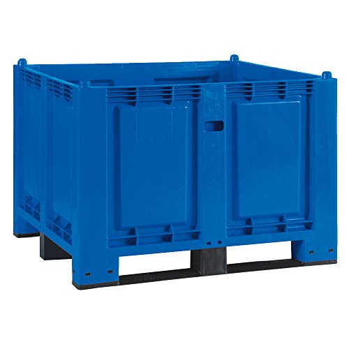 Palettenbox mit 3 Kufen, LxBxH 1200x800x850 mm, blau, Boden/Wände geschlossen, Tragkraft 500 kg