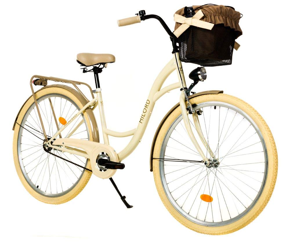 Milord. 28 Zoll 1-Gang Creme Braun Komfort Fahrrad mit Korb Hollandrad Damenfahrrad Citybike Cityrad Retro Vintage