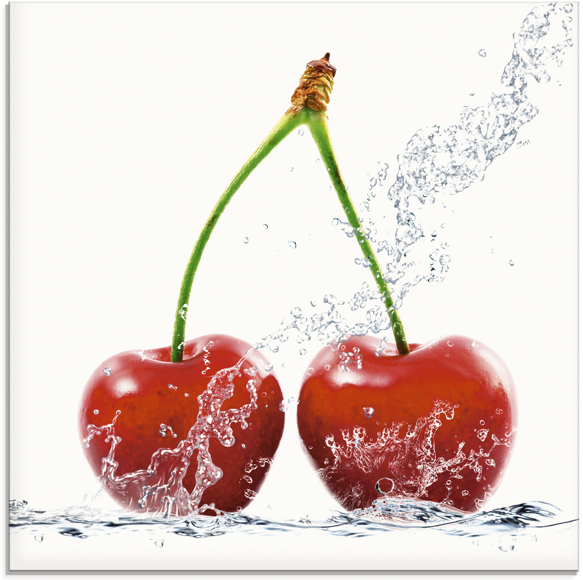 Artland Glasbild "Kirschen mit Spritzwasser", Lebensmittel, (1 St.)