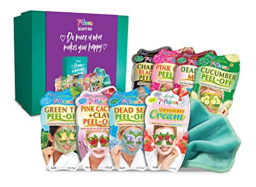 7th Heaven Beauty Box of Treats Geschenkpaket mit 8 Gesichtspflege-Masken - Inklusive einer dekorierten Aufbewahrungsbox und einem Reinigungstuch