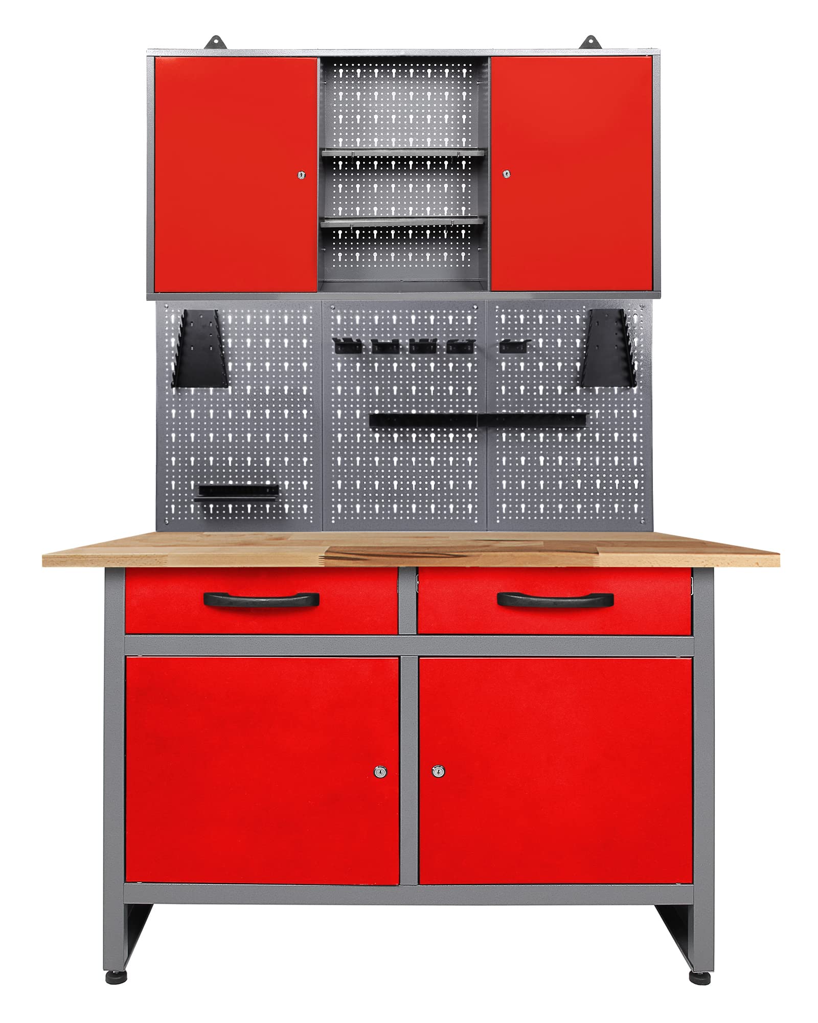 Ondis24 Werkstatteinrichtung rot 3 teilig Werkstatt Werkbank Werzeugschrank Eurolochung Arbeitshöhe 85 cm (Arbeitshöhe 85cm)