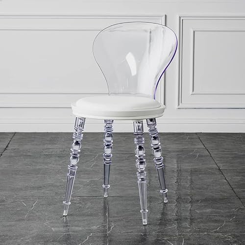 Huifa Transparenter Acryl-Kristallstuhl, Schlafzimmer-/Esszimmerstuhl, transparenter Stuhl, Acryl-Geisterstuhl für Zuhause, Küche, Büro, ästhetischer Stuhl, transparenter Kunststoffstuhl, weiß