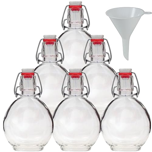 Viva-Haushaltswaren - 6 Glasflaschen 200ml mit Bügelverschluss / Feldflasche zum Selbstbefüllen, inkl. einem Einfülltrichter Ø 7cm