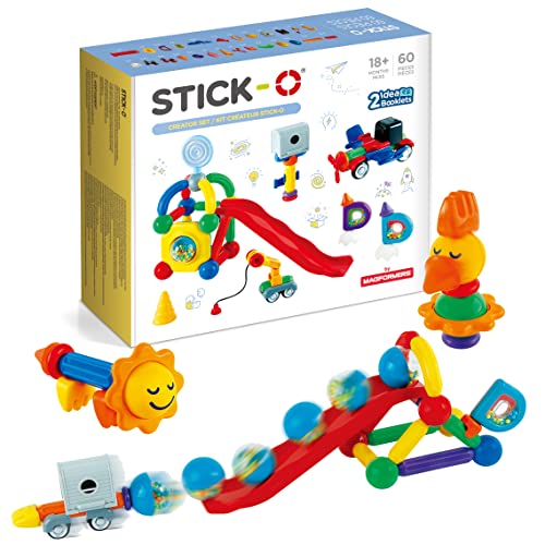 Stick-O Creator 60 Stück Magnetische Bausteine Spielzeug für Kinder mit Rassel und Schüttelstücken.