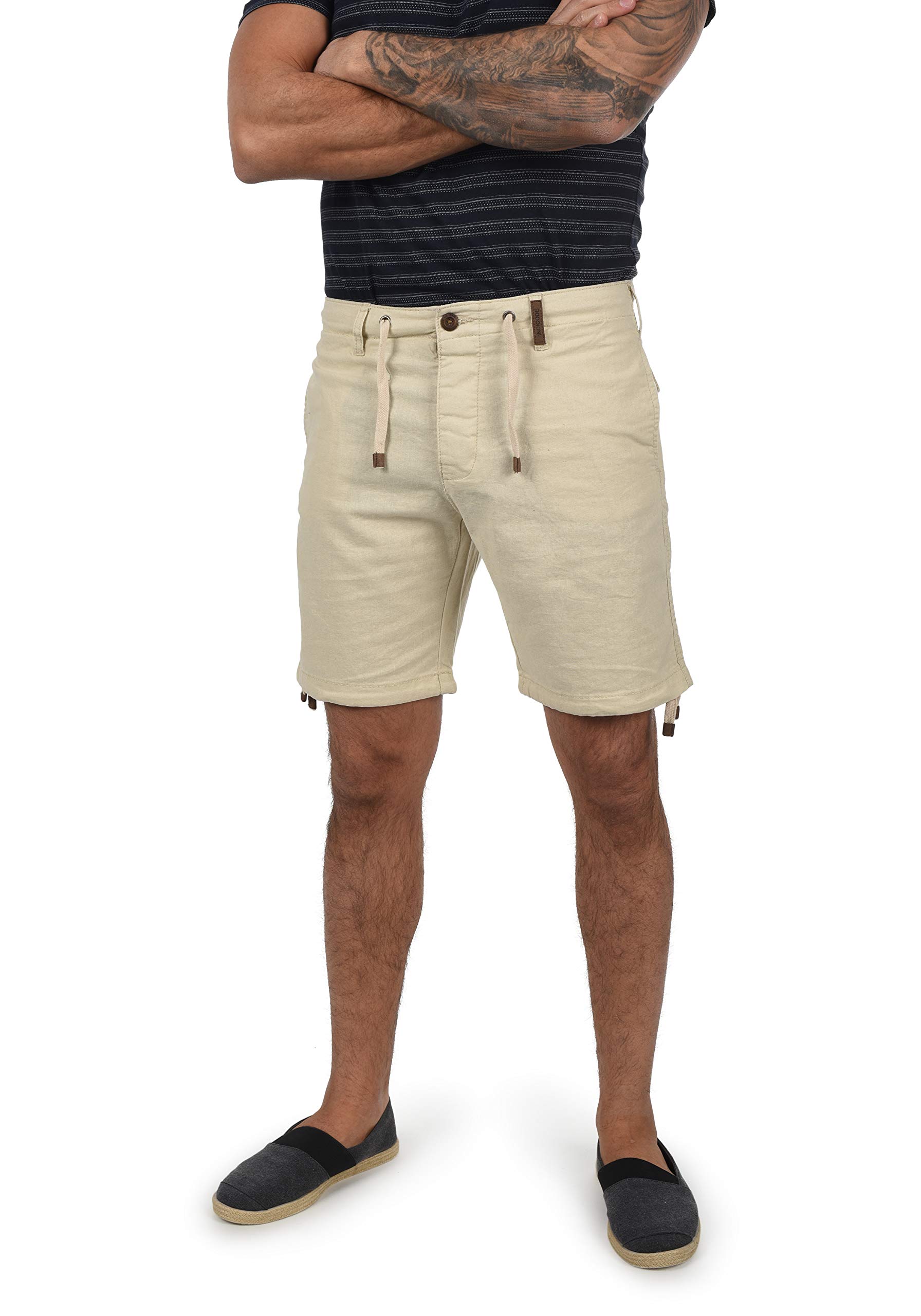 Indicode IDMoses Herren Leinenshorts Kurze Leinenhose Bermuda mit Kordel Regular Fit, Größe:XL, Farbe:Fog (004)