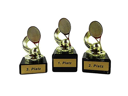 RaRu Tennis-Pokale mit Gravur (1. - 3. Platz) und 3 Tennis-Anstecknadeln (Sticker)