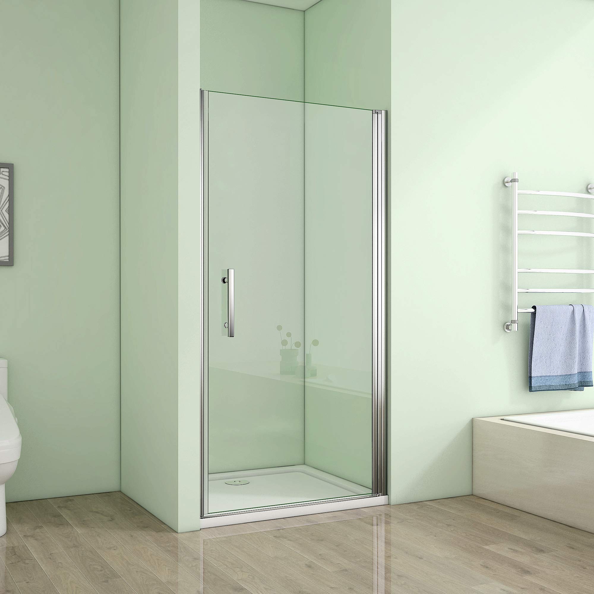 90x195cm Duschtür Duschabtrennung Drehtür für Nischen Dusche Duschwand NANO Echtglas (A1-90E V2+1B V2)