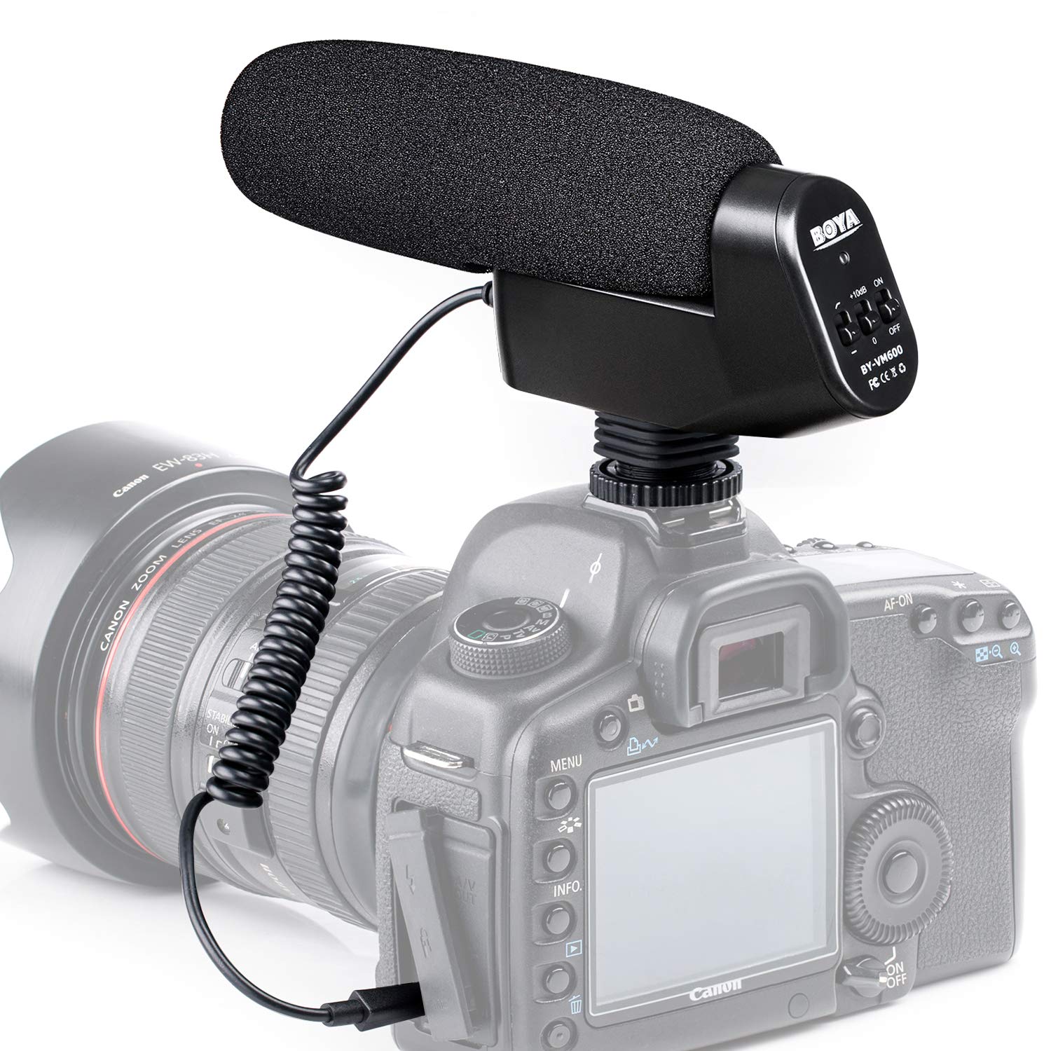Boya BY-VM600 Nierencharakteristik-Kondensator-Mikrofon, 3,5 mm, für Canon, Nikon, Sony, Pentax, DLSR-Kamera (Schaumstoff und Fell-Windschutzscheiben im Lieferumfang enthalten)