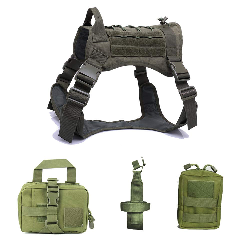 ZXGQF Tactical Dog Vest Harness, No Pull Dog Wasserdichter Westentrainingsgurt mit Komfortkontrollgriff für mittlere/große Hunde beim Training Walking (L,Green Suit)