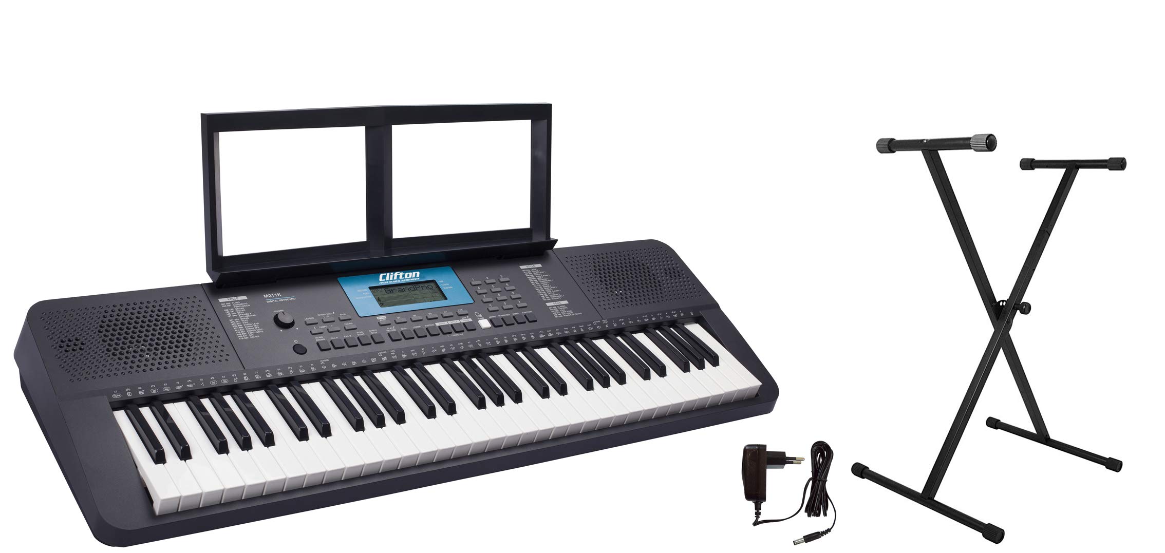 Clifton Keyboard M211 USB MIDI 61 anschlagdynamische Tasten Netzteil Notenbuch mit 110 Seiten und Karaoke CD