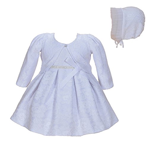 Cinda Baby-Mädchen-Spitze-Tauf-Party-Kleid mit Mütze Weiß 68-80/ 6-12 Monate (Mit bolero)