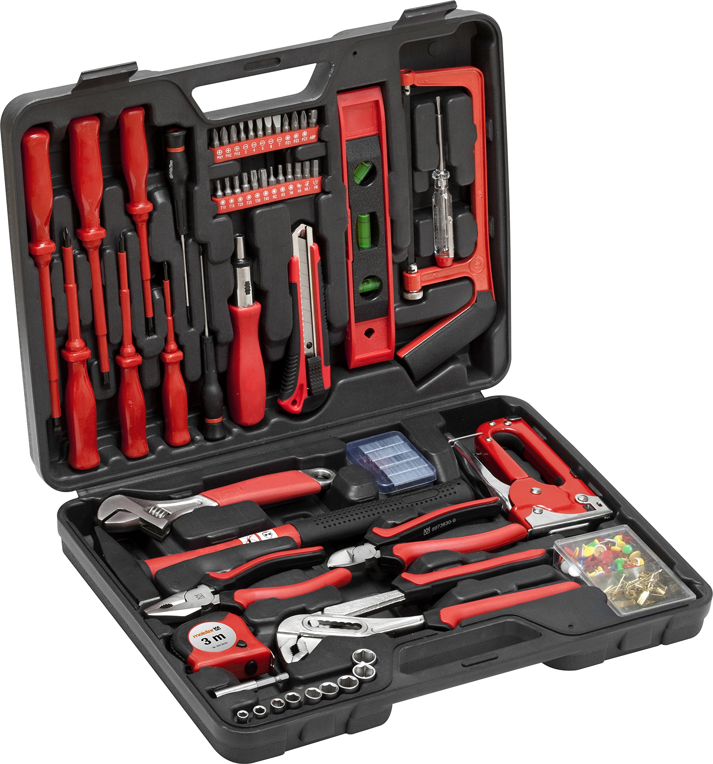 Meister Haushaltskoffer 60-teilig - Werkzeug-Set - Werkzeug für den täglichen Gebrauch / Werkzeugkoffer befüllt / Werkzeugset / Werkzeugbox komplett mit Werkzeug / Werkzeugsortiment / 8973630