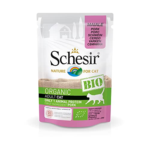 Schesir Cat Bio Monoprotein Schwein, Katzenfutter nass, 16 Beutel x 85 g