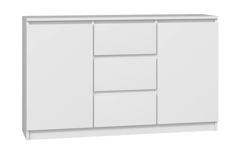 ADGO 2D3S Kommode mit 2 Türen und 3 Schubladen 120x75x30cm, Klassischer Schrank mit Regalen für Schlafzimmer Wohnzimmer Kinderzimmer, Tief Freistehend Platzsparend (Versand in 2 Packs) (Weiß)