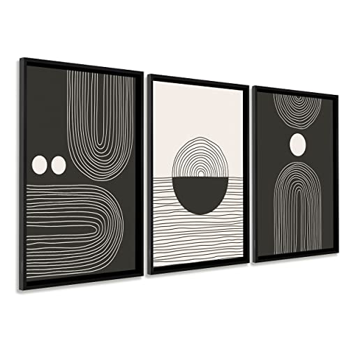 DekoArte - Bilder Wandbilder Wohnzimmer MINIMALISTISCHE NORDISCHE KUNST 50x70 cm x3 teilig - Bilder mit Rahmen schwarz im Lieferumfang enthalten