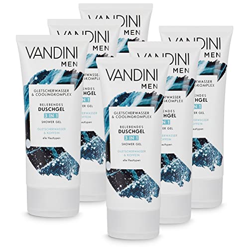 VANDINI 3in1 Duschgel für Männer Gletscherwasser & Koffein 6x 200 ml - Herren Duschgel vegan für alle Hauttypen geeignet