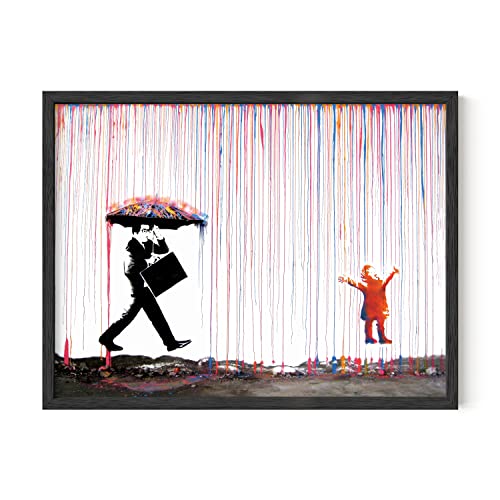 Banksy-Wandposter mit buntem Regen-Graffiti, Banksy-Motiv – von Haus & Hues, Graffiti-Kunst, Wanddekoration, Banksy-Poster, Straßenmalerei, ungerahmt, 30.5 x 40.6 cm (Banksy Colorful Rain)