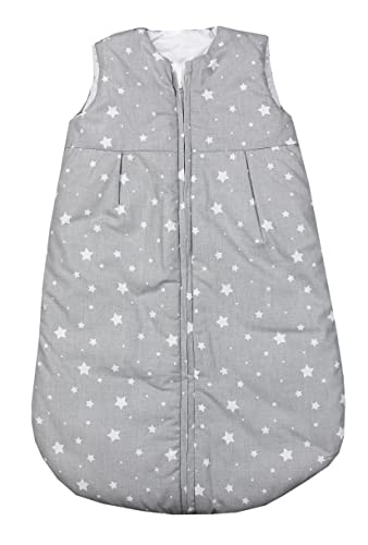 TupTam Baby Ganzjahres Schlafsack ohne Ärmel Wattiert, Farbe: Sterne Weiß/Grau, Größe: 104-110