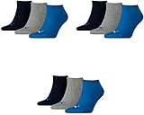 PUMA 9 Paar Sneaker Invisible Socken Gr. 35-49 Unisex für Damen Herren Füßlinge, Socken & Strümpfe:43-46, Farbe:277 - blue/grey mélange