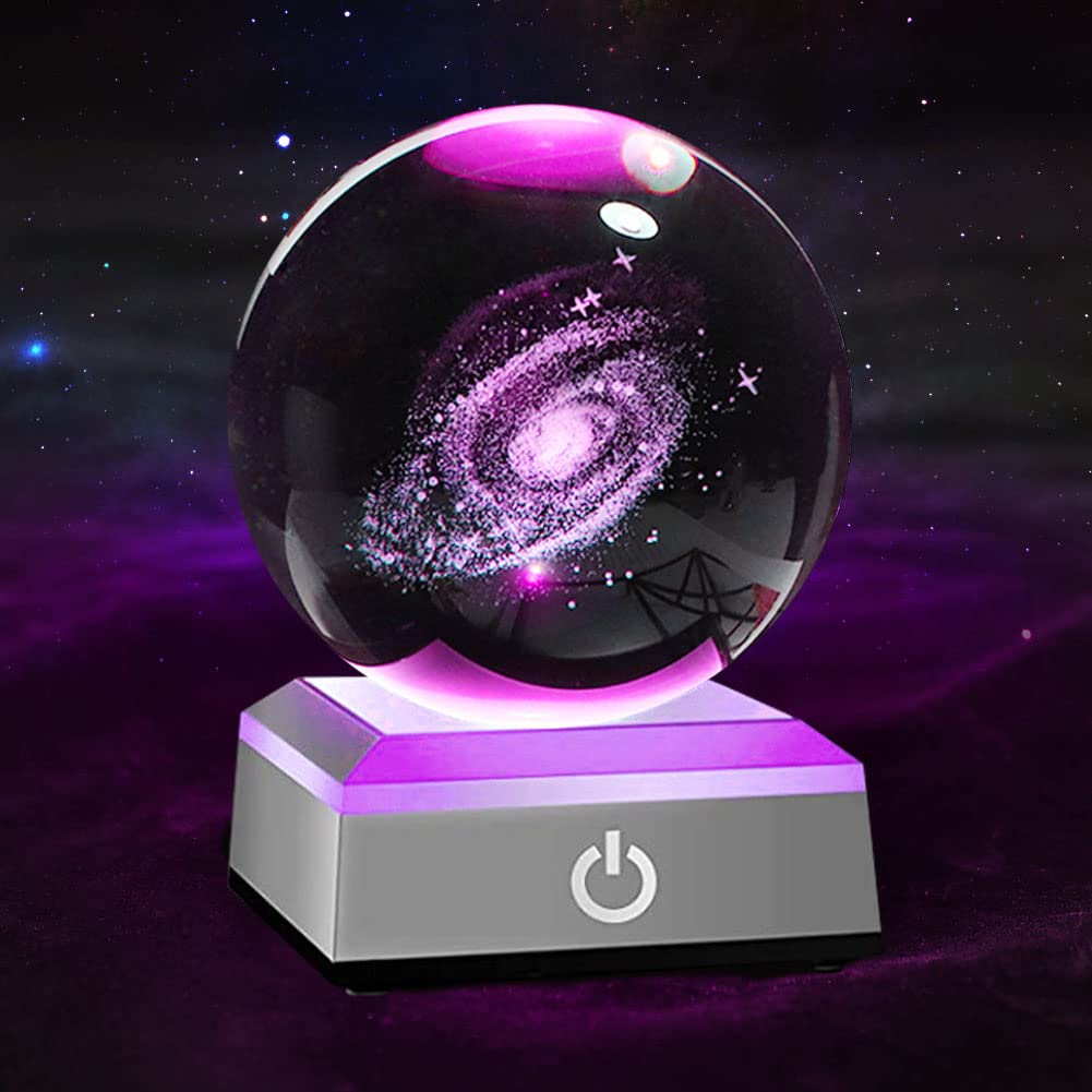 Kristallkugel 3D Milchstraße 8cm/3.15inch Planeten Modell Globus LED Leuchtsockel Home Dekoration Ornament Astronomie Weihnachten Pädagogische Geschenke (Milchstraße Silberbasis,8cm)