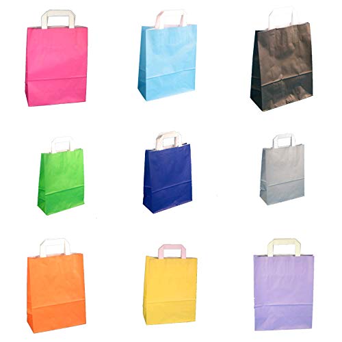 250 Papiertragetaschen Papiertüten Einkaufstüten Geschenktüten Papier 70-80g/m² 3 Verschiedene Größen 9 Farben wählbar (Schwarz, 18+8x22cm)