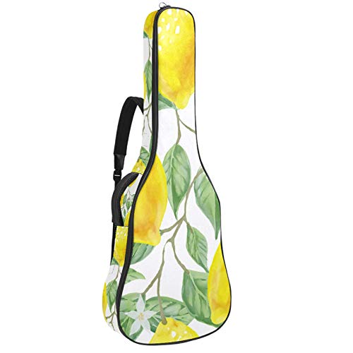Gitarren-Gigbag, wasserdicht, Reißverschluss, weich, für Bassgitarre, Akustik- und klassische Folk-Gitarre, grüne Blätter, gelbe Zitronenfrucht