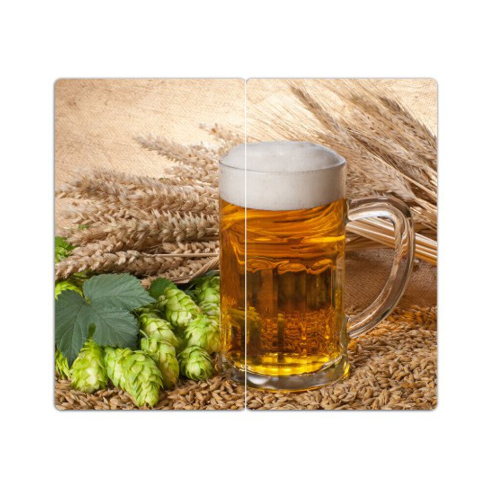 DEKOGLAS Herdabdeckplatten Set inkl. Noppen aus Glas 'Bier', Herd Ceranfeld Abdeckung, 2-teilig universal 2x 52x30 cm