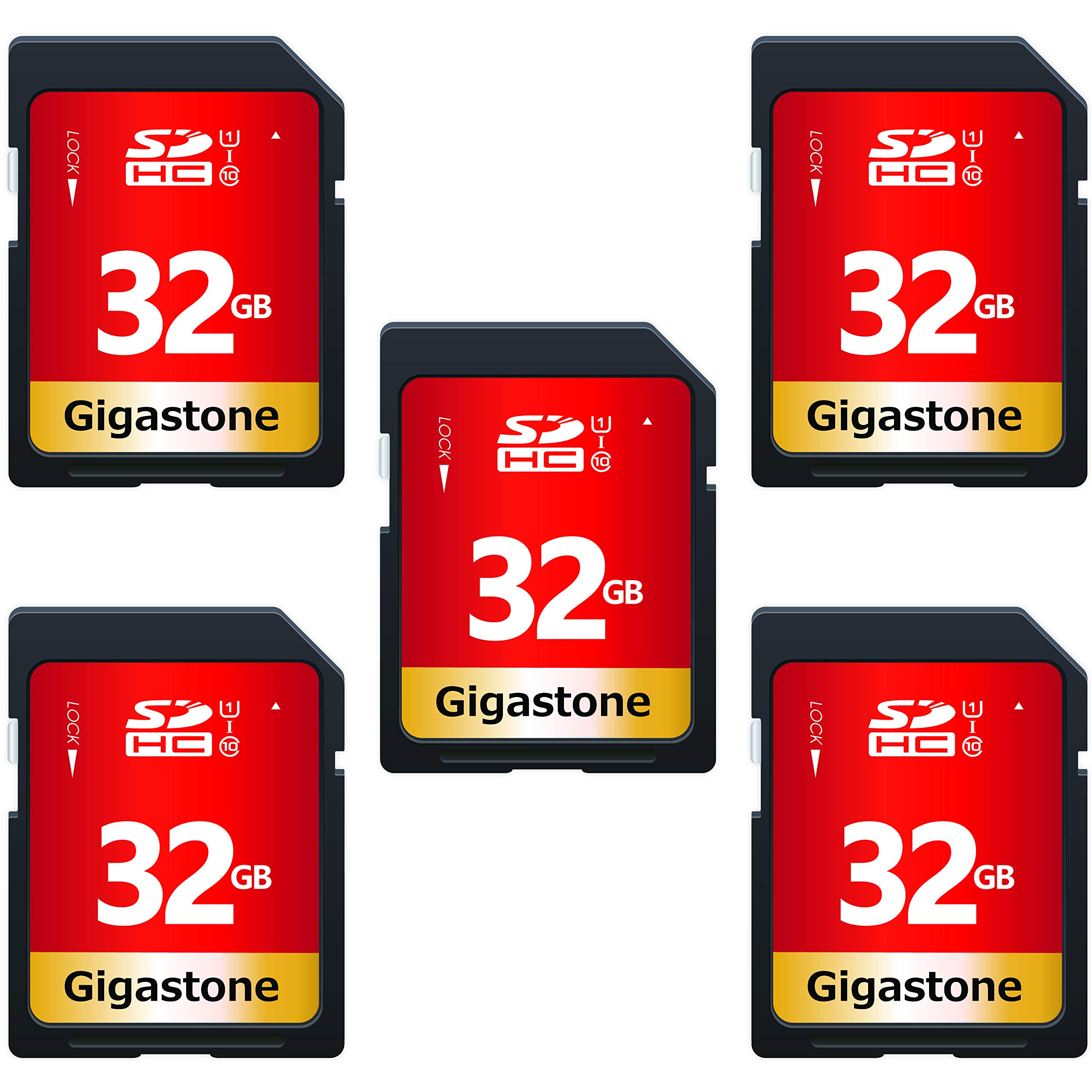 Gigastone 32GB SDHC Speicherkarte 5er-Pack, UHS-I U1 Klasse 10, bis zu 80 MB/Sek. für Digitalkameras Canon Sony Nikon Olympus PC