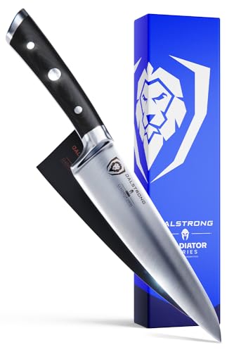 DALSTRONG Chef Knife - 7 inch - Gladiator Series - Forged High Carbon German Steel - Razor Sharp Kitchen Knife - Full Tang - Black G10 Handle - Sheath Included - NSF Certified