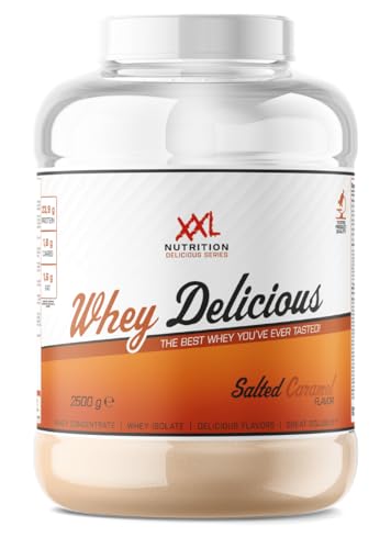 XXL Nutrition - Whey Delicious Protein Pulver - Leckerste Shake - Eiweiss Pulver, Whey Protein Isolat & Konzentrat - Hohe Qualität - 78,5% Proteingehalt - Salted Caramel - 2500 Gramm