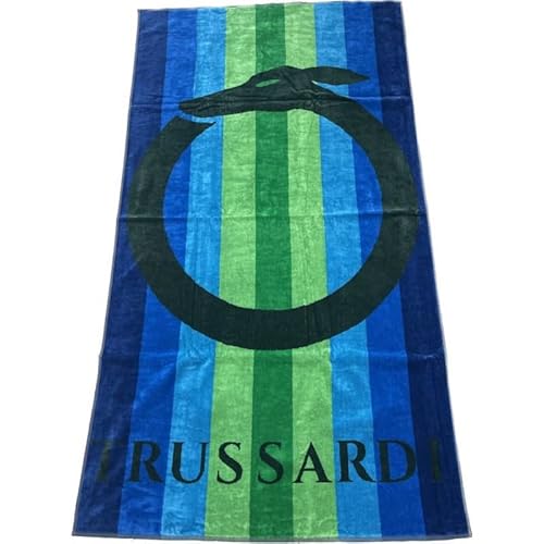 Trussardi Strandtuch oder Schwimmbad aus 100 % reiner Baumwolle, 95 x 180 cm, Maxi Streifen Circle Beach Blue