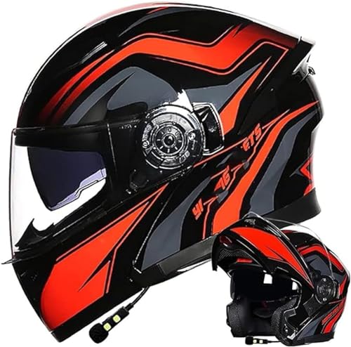 Hochklappbarer Bluetooth-Motorradhelm, ECE-Geprüfte Racing-Sturzhelme Mit Doppelvisier Für Erwachsene Männer Und Frauen, Motocross-Helme F,S/{55~56cm}