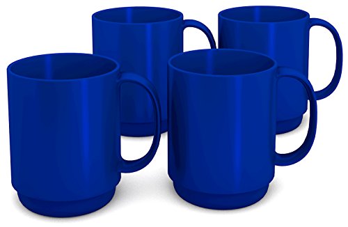 Ornamin Becher mit Henkel 300 ml blau 4er-Set (Modell 510) / Mehrweg-Becher Kunststoff, Kaffeebecher