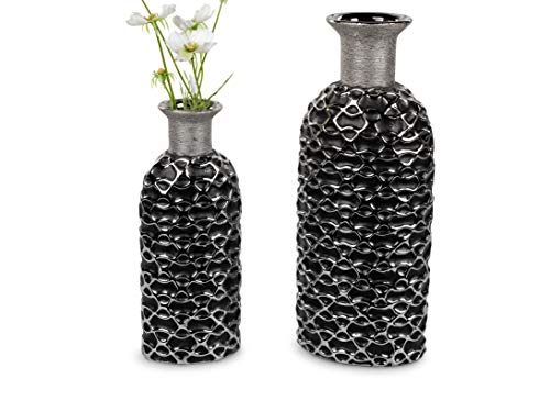 1 Stück Vase Flaschenvase 30cm Serie Premium Black mit silber schwarzer Oberfläche
